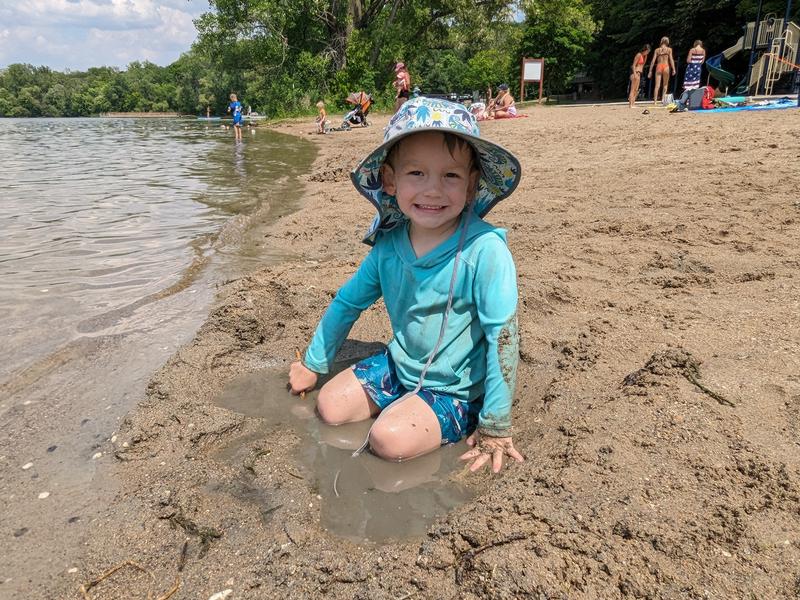 Max got cold quickly and mostly played in the sand