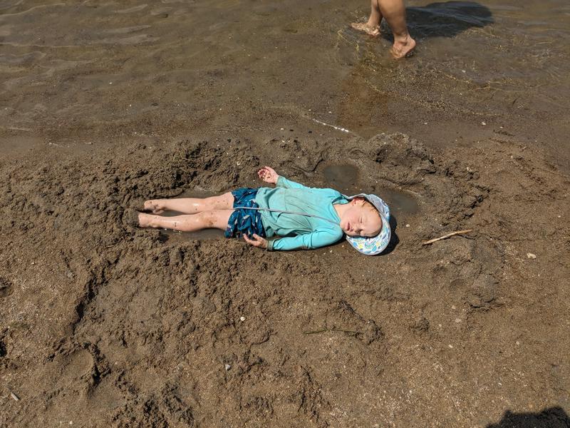 I actually thought he was sleeping.  He made a little bed for himself!