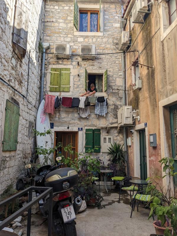 putting out the laundry