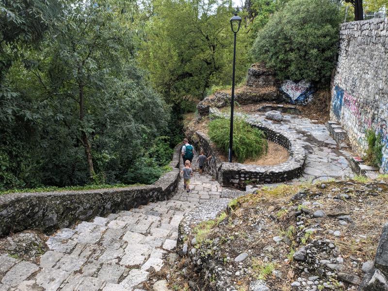 Steps down to the stream
