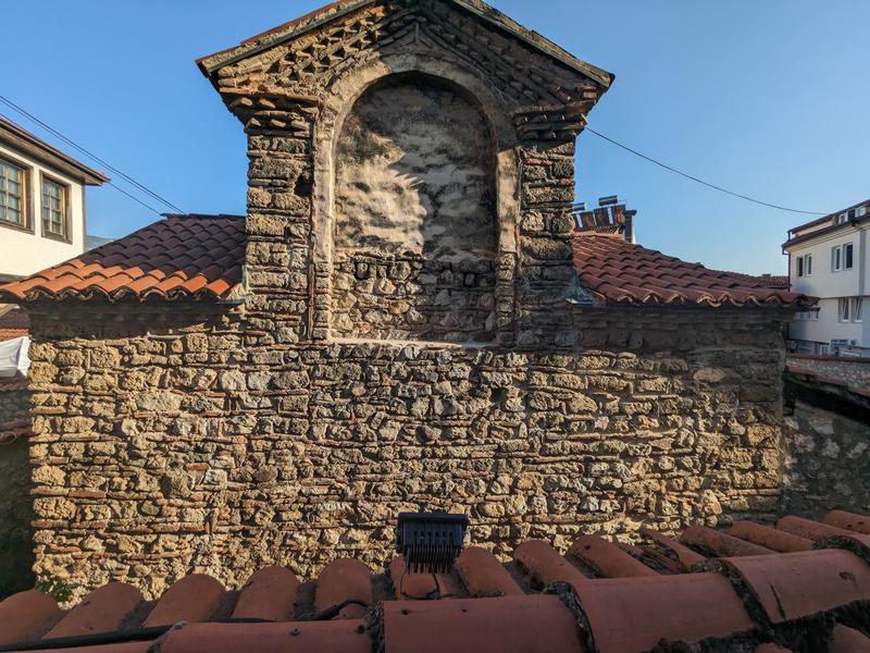 Old church next to pizza