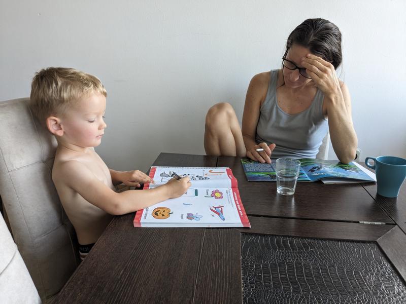 We found Max up early, working on his workbook