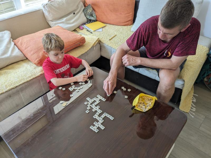 Me and Sam doing some bananagram spelling