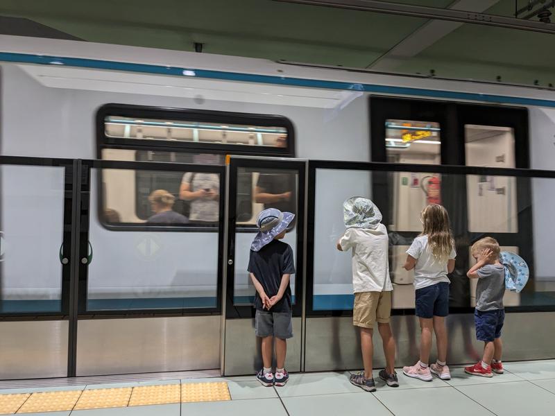 Taking the train around town.