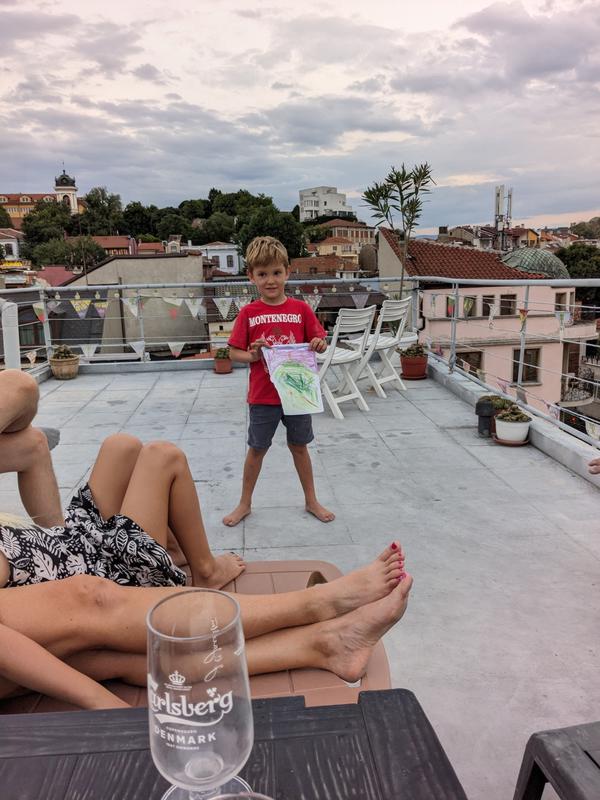 Sam telling a ghost story based on his drawing