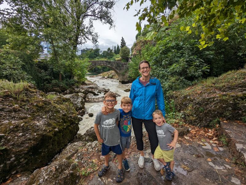 Family at the old bridge