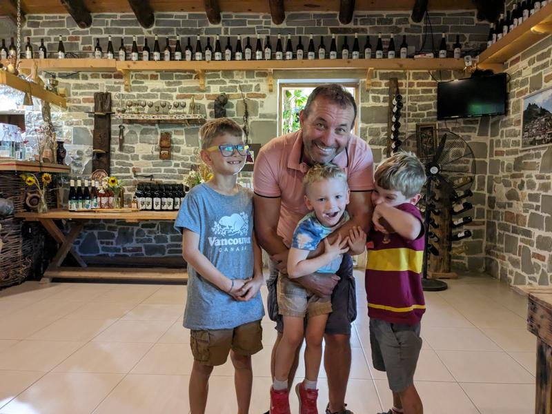 Goodbye hugs with one of our hosts