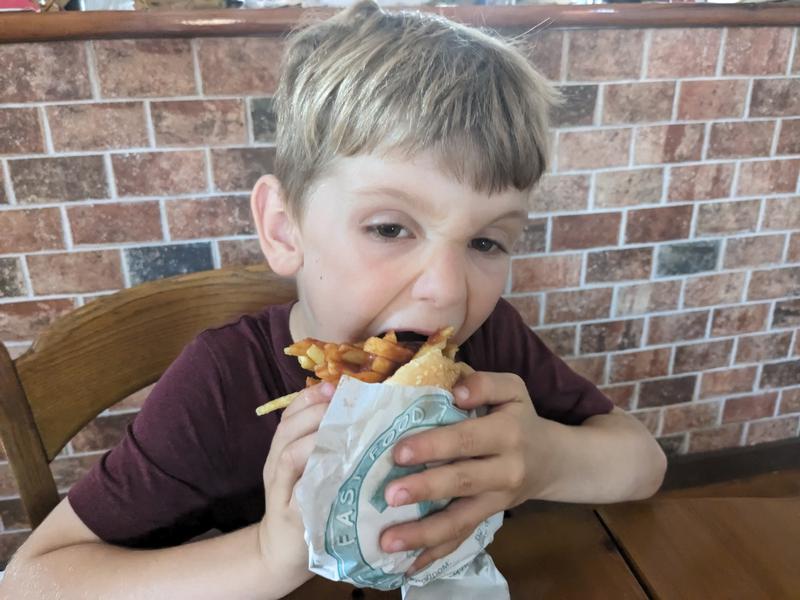 Sammy conquering lunch